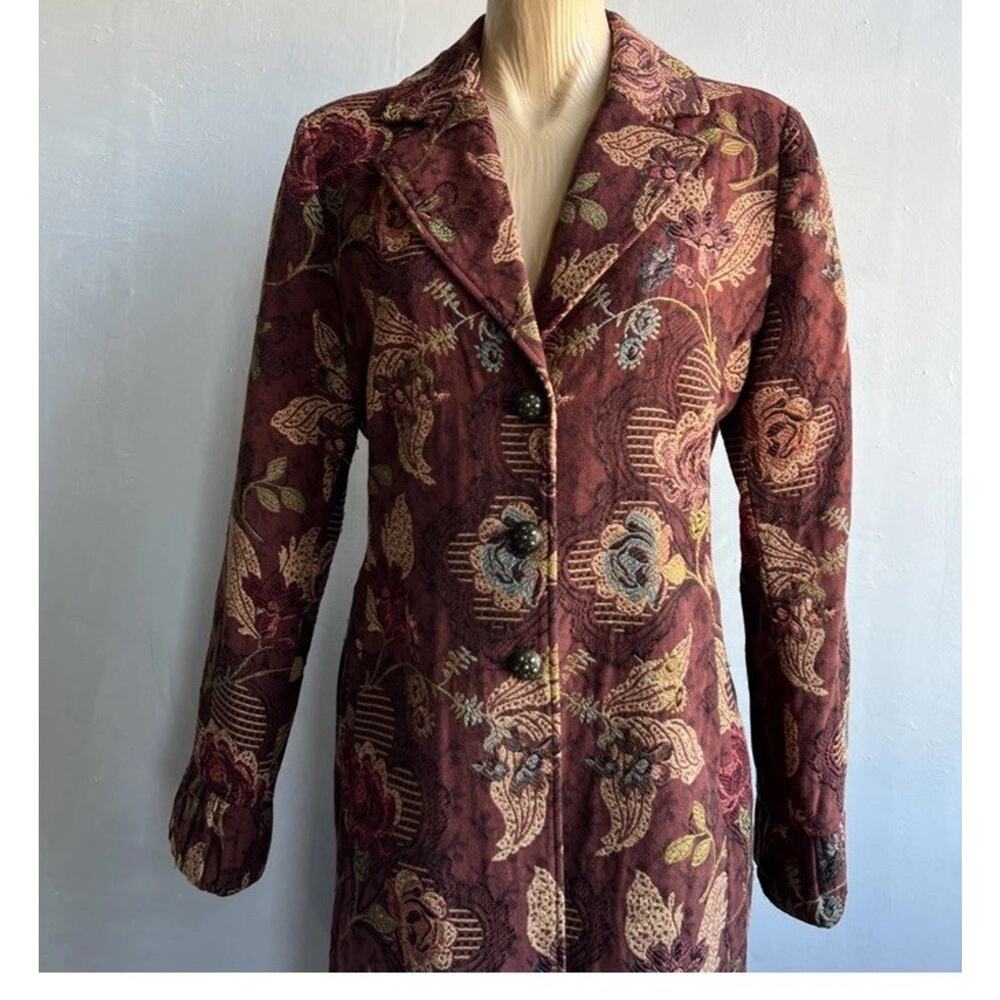CAbi Womens 10 Floral Jacquard Long Blazer Coat Victorian Floral Elegant Wedding - Picture 2 of 14